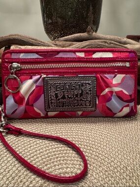 Coach Red & Pink Poppy Print Wallet